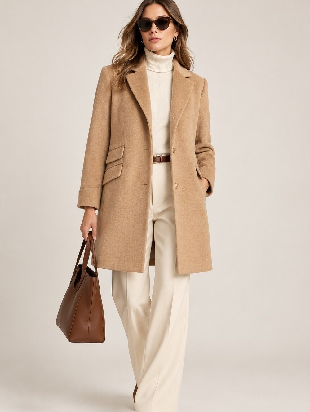 LRL Ralph Lauren Single Breasted Camel Wool Blend Walker Coat Women's Size 4